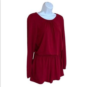 Bobi Los Angeles Revolve Soft Slub Jersey Knit Long Sleeve Romper in Cranberry